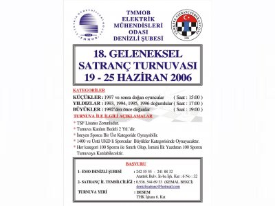 ELEKTRİK MÜHENDİSLERİ ODASI DENİZLİ ŞUBESİ 18. GELENEKSEL SATRANÇ TURNUVASI BAŞLIYOR