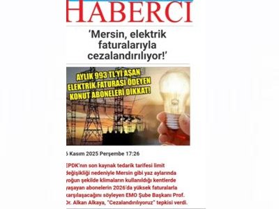 MERSİN ELEKTRİK FATURALARIYLA CEZALANDIRILIYOR