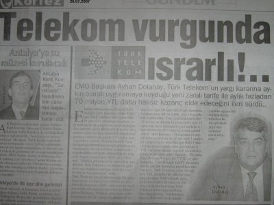 TELEKOM'DAN KRONOMETRİK ZAM-25.07.2007