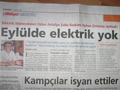 ELEKTRİK PİYASASI ÇÖKÜYOR,KAMU İŞ BAŞINA-31.07.2007